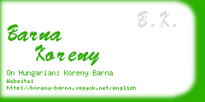 barna koreny business card